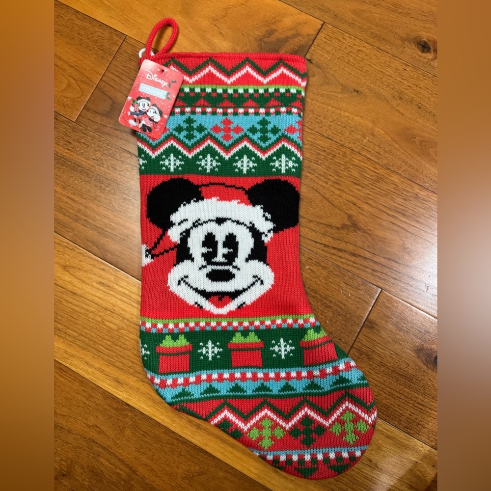 Disney Festive Mickey and Minnie Stocking - Red, Green, Blue